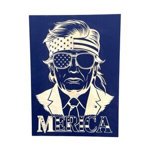 Patriotic Wall Art Featuring Bold "Merica" Design With American Flag Trump